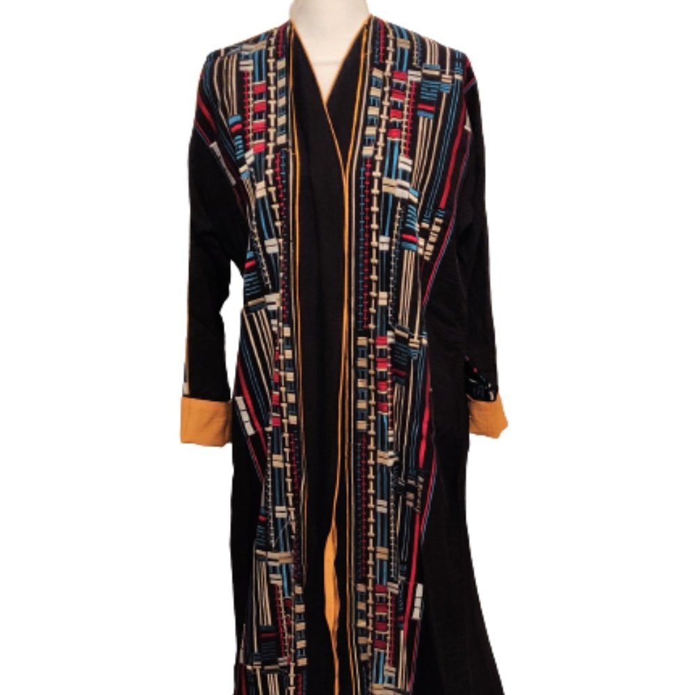 Elegant Black Embroidered Abaya | Boho Ethnic Open Front Modest Dress